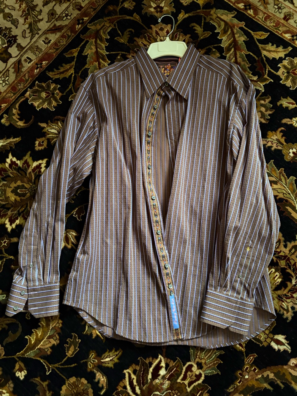 Robert Graham Men's Brown Striped Long-Sleeve Dress Shirt